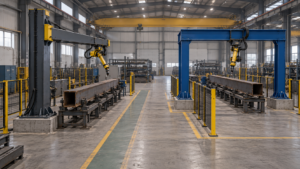 Cantilever vs gantry welding robot illustration showing side-supported and overhead workstation arrangements