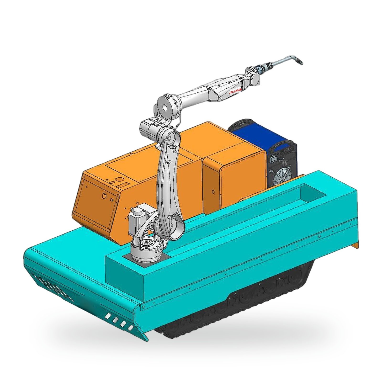 Crawler ground-rail welding robot on white background
