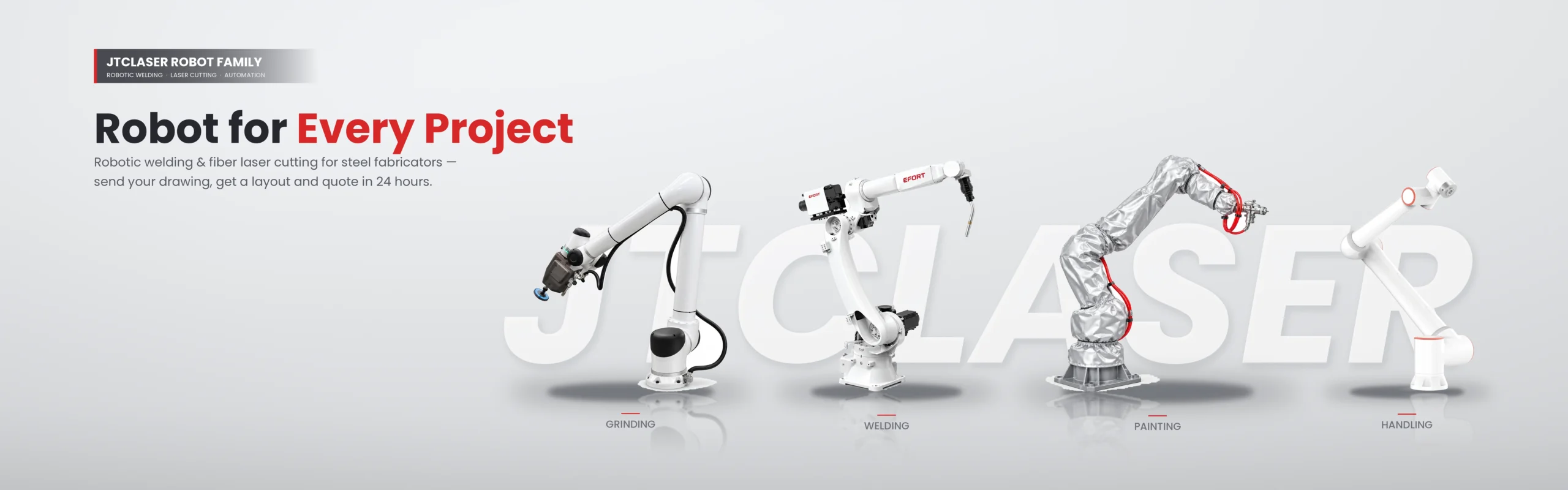 JTCLASER robot family – industrial robots for welding, grinding, painting and handling. Robot for Every Project.