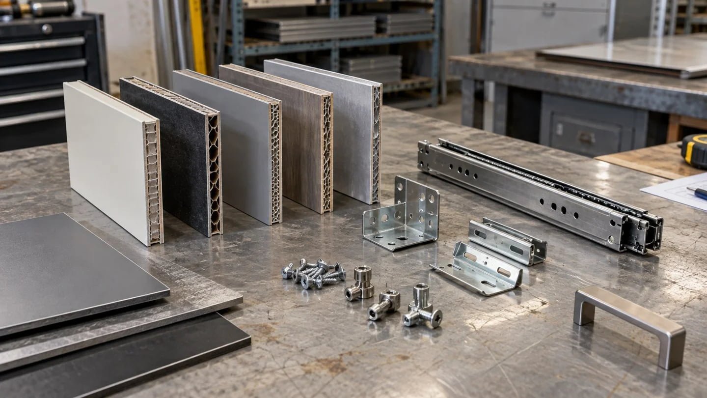 Scelta dei pannelli metallici per mobili illustrata in un'officina industriale